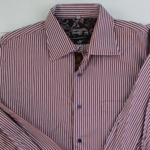 VISCONTI UOMO Long Sleeve Maroon Striped Shirt 2XL